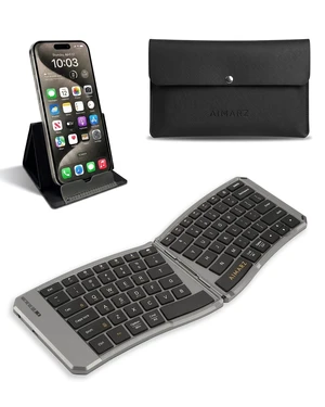 AIMARZ AF02 Ergonomic Split Foldable Keyboard, Bluetooth, Black | Ergonomic Split Typing, Fold-in-half Portability, Bluetooth/2.4 GHz, 3-device Switching, Riser Feet, PU Pouch and Stand AIMARZ AF02 Ergonomic Split Foldable Keyboard, Bluetooth, Black | Ergonomic Split Typing, Fold-in-half Portability, Bluetooth/2.4 GHz, 3-device Switching, Riser Feet, PU Pouch and Stand