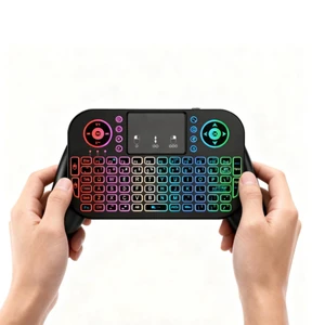 Mini Bluetooth Keyboard with Touchpad,2.4GHz & BT with 7 Colors RGB Backlight Rechargeable Handheld Remote Control Keyboard Mouse Combo Controller for Android TV Box Smart TV Projector PS3 PC Tablet Mini Bluetooth Keyboard with Touchpad,2.4GHz & BT with 7 Colors RGB Backlight Rechargeable Handheld Remote Control Keyboard Mouse Combo Controller for Android TV Box Smart TV Projector PS3 PC Tablet