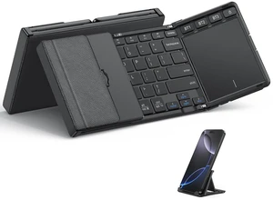 OMOTON Foldable Keyboard with Touchpad for iPad, Tablets, Laptop | Rechargeable, 3 Bluetooth Channel, Pocket-Size, Folding Stand, BK005 Trackpad Keyboard, Anti-Slip Leather Cover, Black OMOTON Foldable Keyboard with Touchpad for iPad, Tablets, Laptop | Rechargeable, 3 Bluetooth Channel, Pocket-Size, Folding Stand, BK005 Trackpad Keyboard, Anti-Slip Leather Cover, Black
