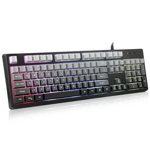 HUO JI Wired Gaming Keyboard with RGB LED Backlit, Floating Keys | Membrane with Mechanical Feeling, Spill Resistant, Ergonomic for Xbox, PS Series, Desktop, Computer, PC, Gradient Gray HUO JI Wired Gaming Keyboard with RGB LED Backlit, Floating Keys | Membrane with Mechanical Feeling, Spill Resistant, Ergonomic for Xbox, PS Series, Desktop, Computer, PC, Gradient Gray
