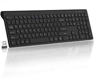 Wireless Keyboard Slim Silent 2.4G USB Computer Keyboard - Black(No Mouse) | for Laptop PC Desktop Notebook Chromebook Windows Mac, 12 Multimedia Keys, Fn Lock, 110 Keys Full Size with Number Pad Wireless Keyboard Slim Silent 2.4G USB Computer Keyboard - Black(No Mouse) | for Laptop PC Desktop Notebook Chromebook Windows Mac, 12 Multimedia Keys, Fn Lock, 110 Keys Full Size with Number Pad