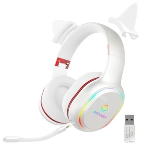 Wireless Gaming Headset for PS5 PS4 PC W3 USB Dongle Low Latency Bluetooth, Headphones with Detachable Mic, Mute Function, RGB, Immersive 4D, Cute White Cat Ear Headset for Girls Wireless Gaming Headset for PS5 PS4 PC W3 USB Dongle Low Latency Bluetooth, Headphones with Detachable Mic, Mute Function, RGB, Immersive 4D, Cute White Cat Ear Headset for Girls