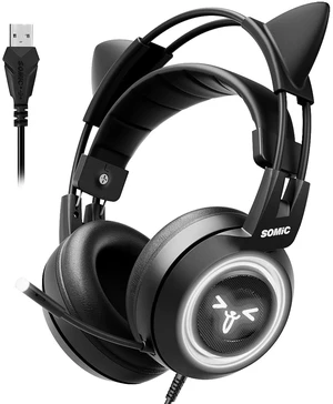 G951black Gaming Headset for PC, PS4, Laptop: 7.1 Virtual Surround Sound Detachable Cat Ear Headphones LED, USB, Lightweight Self-Adjusting Over Ear Headphones Black G951black Gaming Headset for PC, PS4, Laptop: 7.1 Virtual Surround Sound Detachable Cat Ear Headphones LED, USB, Lightweight Self-Adjusting Over Ear Headphones Black