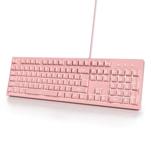 Pink Gaming Keyboard - 104 Keys Silent Creamy LED Backlit Double Shot Keycaps Wired Membrane Keyboard For PC Laptop Pink Gaming Keyboard - 104 Keys Silent Creamy LED Backlit Double Shot Keycaps Wired Membrane Keyboard For PC Laptop