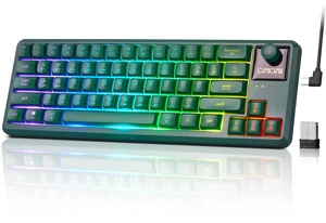 Wireless RGB Gaming Keyboard with Tri-Mode, LED/Volume Knob for WIN/Mac | Quiet/Rechargeable Compact Keyboard with Light Up for Laptop PC Computer PS5, Bluetooth/2.4G/USB C Wired, 64 Keys, Dark Green Wireless RGB Gaming Keyboard with Tri-Mode, LED/Volume Knob for WIN/Mac | Quiet/Rechargeable Compact Keyboard with Light Up for Laptop PC Computer PS5, Bluetooth/2.4G/USB C Wired, 64 Keys, Dark Green