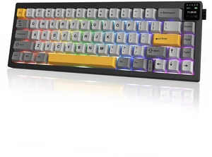 AK650 Gasket Mechanical Keyboard, 65% Wireless Hot Swappable Keyboard with TFT Screen and Knob, RGB Backlit, Five-Layer Padding, 2.4GHz/USB-C/BT5.3 Gaming Keyboards, Black Gray Yellow AK650 Gasket Mechanical Keyboard, 65% Wireless Hot Swappable Keyboard with TFT Screen and Knob, RGB Backlit, Five-Layer Padding, 2.4GHz/USB-C/BT5.3 Gaming Keyboards, Black Gray Yellow