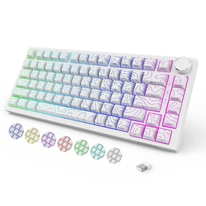Mechanical Backlit Gaming Keyboard with Knob,Hot Swappable,White | 75% Compact,RGB Led Light,Bluetooth,2.4GHz&USB-C,Rechargeable,Tactile Switches,Clicky Sound,Multi-Device,for PC Mac Laptop Mechanical Backlit Gaming Keyboard with Knob,Hot Swappable,White | 75% Compact,RGB Led Light,Bluetooth,2.4GHz&USB-C,Rechargeable,Tactile Switches,Clicky Sound,Multi-Device,for PC Mac Laptop
