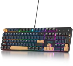 surmen Full Size Creamy Keyboard with Number Pad, 104 Keys RGB Wired Mechanical Gaming Keyboard Backlit with PBT Keycaps Linear Red Switch for Laptop Desktop PC Gamers104 Blue Samurai surmen Full Size Creamy Keyboard with Number Pad, 104 Keys RGB Wired Mechanical Gaming Keyboard Backlit with PBT Keycaps Linear Red Switch for Laptop Desktop PC Gamers104 Blue Samurai