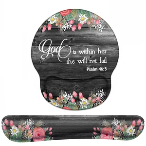 Keyboard Wrist Rest and Mouse Pad Wrist Support Set with Coasters, Ergonomic Gaming Mousepad for Home Office Working Studying Easy Typing & Pain Relief, Floral Quote Bible Verse Psalm 46:5 Keyboard Wrist Rest and Mouse Pad Wrist Support Set with Coasters, Ergonomic Gaming Mousepad for Home Office Working Studying Easy Typing & Pain Relief, Floral Quote Bible Verse Psalm 46:5