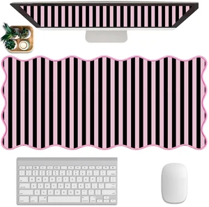 Scalloped Desk Mat Extended Large Cute Striped Mouse Pad Big Desk Pad XXL Aesthetic Stripe Mousepad Gaming Mouse Pad for Keyboard Computer Laptop Home Office Accessories 35.4X15.7Inches Black Pink Scalloped Desk Mat Extended Large Cute Striped Mouse Pad Big Desk Pad XXL Aesthetic Stripe Mousepad Gaming Mouse Pad for Keyboard Computer Laptop Home Office Accessories 35.4X15.7Inches Black Pink