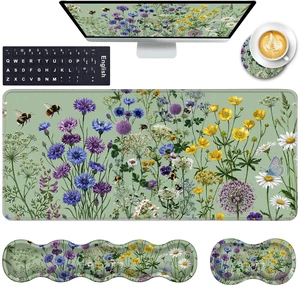 CICPLKSE Keyboard Wrist Rest and Mouse Pad with Wrist Support Set Ergonomic Coaster,Memory Foam,Easy Typing Pain Relief,Large XL Desk Mat 31.5"x 11.8",Bee Wildflower Meadow CICPLKSE Keyboard Wrist Rest and Mouse Pad with Wrist Support Set Ergonomic Coaster,Memory Foam,Easy Typing Pain Relief,Large XL Desk Mat 31.5"x 11.8",Bee Wildflower Meadow
