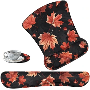 Keyboard Wrist Support + Wrist Mousepad + Coaster Combination, Non-Slip PU Base, with Gel Memory Mousepad, Suitable for Gaming, Office Pain Relief Mousepad Set - Maple Leaf Keyboard Wrist Support + Wrist Mousepad + Coaster Combination, Non-Slip PU Base, with Gel Memory Mousepad, Suitable for Gaming, Office Pain Relief Mousepad Set - Maple Leaf