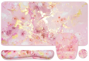 Keyboard Wrist Rest Large Mouse Pad Wrist Support for Computer, 4 in 1 Memory Foam Keyboard Pad Desk Mat Ergonomic Hand Rest Wrist Cushion for Home Office Gaming - Pink Gold Keyboard Wrist Rest Large Mouse Pad Wrist Support for Computer, 4 in 1 Memory Foam Keyboard Pad Desk Mat Ergonomic Hand Rest Wrist Cushion for Home Office Gaming - Pink Gold