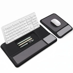 3-in-1 Ergonomic Keyboard Stand & Mouse Pad Set with Wrist Rest, Black | Slow-rebound memory foam & breathable Lycra rest relieves wrist strain during work and gaming with non-slip PU base 3-in-1 Ergonomic Keyboard Stand & Mouse Pad Set with Wrist Rest, Black | Slow-rebound memory foam & breathable Lycra rest relieves wrist strain during work and gaming with non-slip PU base