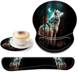 Bxgolkgd Ergonomic Gel Mouse Wrist Rest Pad and Keyboard Pad Set,Anti-Slip PU Bottom Easy Typing and Relieve Wrist Pain with Cute Coaster Set (3-Forest Wolf) Bxgolkgd Ergonomic Gel Mouse Wrist Rest Pad and Keyboard Pad Set,Anti-Slip PU Bottom Easy Typing and Relieve Wrist Pain with Cute Coaster Set (3-Forest Wolf)