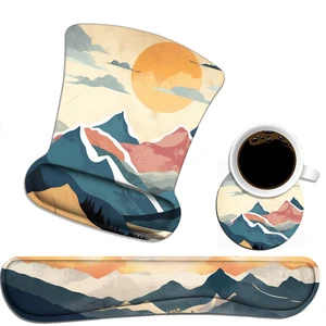 Keyboard Wrist Rest and Mouse Wrist Rest Pad Set with Coasters, Non-Slip PU Base Ergonomic Gaming Mousepad for Home Office Working Studying Easy Typing & Pain Relief - Mountain Sunrise Keyboard Wrist Rest and Mouse Wrist Rest Pad Set with Coasters, Non-Slip PU Base Ergonomic Gaming Mousepad for Home Office Working Studying Easy Typing & Pain Relief - Mountain Sunrise