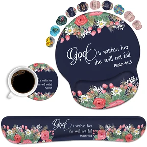 Keyboard Wrist Rest and Mouse Pad Wrist Rest Support Set, Non-Slip PU Base for Gaming and Office, Comfortable & Lightweight for Easy Typing & Pain Relief, Floral Quote Bible Verses Psalm 46:5 Keyboard Wrist Rest and Mouse Pad Wrist Rest Support Set, Non-Slip PU Base for Gaming and Office, Comfortable & Lightweight for Easy Typing & Pain Relief, Floral Quote Bible Verses Psalm 46:5