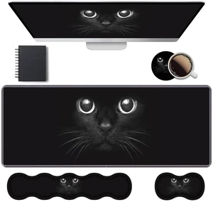 Ergonomic Keyboard Wrist Rest & Mouse Pad Wrist Rest Set, Large XXL Gaming Desk Mat 31.5"x 11.8" with Memory Foam, Easy Typing Pain Relief for Office & Home, Cute Black Cat Face Ergonomic Keyboard Wrist Rest & Mouse Pad Wrist Rest Set, Large XXL Gaming Desk Mat 31.5"x 11.8" with Memory Foam, Easy Typing Pain Relief for Office & Home, Cute Black Cat Face