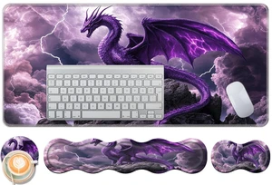 CMZLFHKO Keyboard Wrist Rest and Mouse Pad Set,31.5x11.8 Inches Desk Mat,Waterproof Non-Slip Ergonomic Wrist Support for Pain Relief,Extended Desk Protector for Office Home Gaming,Purple Dragon CMZLFHKO Keyboard Wrist Rest and Mouse Pad Set,31.5x11.8 Inches Desk Mat,Waterproof Non-Slip Ergonomic Wrist Support for Pain Relief,Extended Desk Protector for Office Home Gaming,Purple Dragon