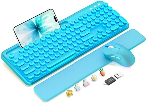 Wireless Keyboard and Mouse, Backlit Typewriter with Magnetic Wrist Rest | Phone Holder, Light Up Round Keycaps, Lighting Mouse, 2.4GHz Cordless Set for Mac, Windows, PC, Laptop, SABLUTE Wireless Keyboard and Mouse, Backlit Typewriter with Magnetic Wrist Rest | Phone Holder, Light Up Round Keycaps, Lighting Mouse, 2.4GHz Cordless Set for Mac, Windows, PC, Laptop, SABLUTE