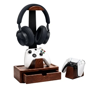 GOME Wood Headphone Stand with 2 Controller Holders and Storage Drawer | Compatible with PS5 and Xbox ,Solid Wood Construction , Holds 2 Controllers, Storage Tray for Gaming Accessories GOME Wood Headphone Stand with 2 Controller Holders and Storage Drawer | Compatible with PS5 and Xbox ,Solid Wood Construction , Holds 2 Controllers, Storage Tray for Gaming Accessories