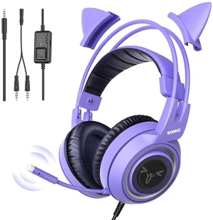 SOMIC G951S Purple Stereo Gaming Headset with Mic for PS4, PS5, Xbox One, PC, Phone, Detachable Cat Ear 3.5MM Noise Reduction Headphones Computer Gaming Headphone Self-Adjusting Gamer Headsets SOMIC G951S Purple Stereo Gaming Headset with Mic for PS4, PS5, Xbox One, PC, Phone, Detachable Cat Ear 3.5MM Noise Reduction Headphones Computer Gaming Headphone Self-Adjusting Gamer Headsets