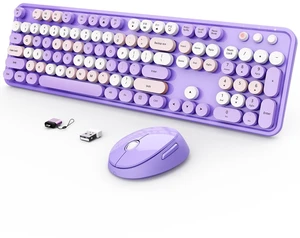 SkyGive Wireless Keyboard and Mouse Combo, Ergonomic Full Size Typewriter Retro Round Keycaps Keyboard, Compatible with Windows, PC, Perfer for Home and Office Keyboards (Lavender Purple SkyGive Wireless Keyboard and Mouse Combo, Ergonomic Full Size Typewriter Retro Round Keycaps Keyboard, Compatible with Windows, PC, Perfer for Home and Office Keyboards (Lavender Purple