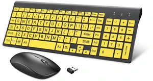 HXMJ-Wireless Large Print Keyboard and Mouse Set with USB Receiver| Quiet Scissor Switch | for Seniors and Visually Impaired Low Vision Individuals-Yellow HXMJ-Wireless Large Print Keyboard and Mouse Set with USB Receiver| Quiet Scissor Switch | for Seniors and Visually Impaired Low Vision Individuals-Yellow