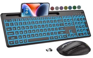 Wireless Keyboard and Mouse Combo with 10 Colored Backlits, Phone Holder | Rechargeable Ergonomic Keyboard with Light Up Letters, Silent Lighted Full Size Keyboard Mice Combo Computer, Mac, PC, Laptop Wireless Keyboard and Mouse Combo with 10 Colored Backlits, Phone Holder | Rechargeable Ergonomic Keyboard with Light Up Letters, Silent Lighted Full Size Keyboard Mice Combo Computer, Mac, PC, Laptop