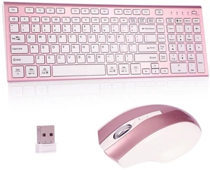 Wireless Keyboard and Mouse Set, 2.4G USB Silent Ultra-Thin Compact Full-Size Keyboard, Compatible with PC, Windows, Mac, MacBook (Rose Gold) Wireless Keyboard and Mouse Set, 2.4G USB Silent Ultra-Thin Compact Full-Size Keyboard, Compatible with PC, Windows, Mac, MacBook (Rose Gold)