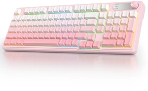 Wireless Creamy Pink Keyboard, Tri-Mode Quiet Membrane Keyboards | 4000mAh Battery,RGB Backlit,98 Keys Keyboard with Number Pad, BT/2.4GHz/USB-C, Knob Control, Side Printed Keycaps (Pink) Wireless Creamy Pink Keyboard, Tri-Mode Quiet Membrane Keyboards | 4000mAh Battery,RGB Backlit,98 Keys Keyboard with Number Pad, BT/2.4GHz/USB-C, Knob Control, Side Printed Keycaps (Pink)