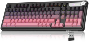 MageGee GK960 Wireless Keyboard, 98 Keys Tri-Mode BT/2.4G/Wired Membrane Gaming Keyboard, RGB Creamy Keyboard with Number Pad, Knob Control, Side Printed Keycaps, 4000mAh Battery - Black & Pink MageGee GK960 Wireless Keyboard, 98 Keys Tri-Mode BT/2.4G/Wired Membrane Gaming Keyboard, RGB Creamy Keyboard with Number Pad, Knob Control, Side Printed Keycaps, 4000mAh Battery - Black & Pink