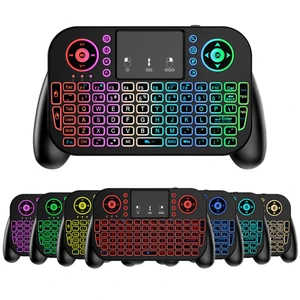Mini Wireless Keyboard with Touchpad Mouse Combo,Portable Bluetooth/2.4Ghz Mini Keyboard with 7 Colors RGB Backlit,Rechargable Handheld Remote Controller Gaming for Android Box/Smart TV/Pad/PC/HTPC Mini Wireless Keyboard with Touchpad Mouse Combo,Portable Bluetooth/2.4Ghz Mini Keyboard with 7 Colors RGB Backlit,Rechargable Handheld Remote Controller Gaming for Android Box/Smart TV/Pad/PC/HTPC