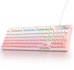 Gaming keyboard Pink,98 keys Wireless Typewriter Creamy with Number Pad | Membrane Keyboard,RGB Backlit,Tri-Mode BT/2.4GHz/USB-C,4000mAh Rechargeable Thocky Clicky Creamy Sound Computer Keyboards Gaming keyboard Pink,98 keys Wireless Typewriter Creamy with Number Pad | Membrane Keyboard,RGB Backlit,Tri-Mode BT/2.4GHz/USB-C,4000mAh Rechargeable Thocky Clicky Creamy Sound Computer Keyboards