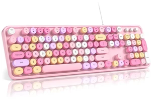 MOFII Computer Keyboard Wired,Round Key Retro Typewriter Keyboard Full Size | USB Plug and Play, for Laptop, PC, Desktop, Windows (Pink Colorful) MOFII Computer Keyboard Wired,Round Key Retro Typewriter Keyboard Full Size | USB Plug and Play, for Laptop, PC, Desktop, Windows (Pink Colorful)