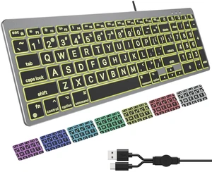 OMOTON Light Up Keyboard for Mac, Backlit Wired Keyboard with Extra Large Print, USB-C & USB-A Plug and Play for iMac Mac mini MacBook, Number Pad, 7 Colors & 4 Brightness Levels (Grey) OMOTON Light Up Keyboard for Mac, Backlit Wired Keyboard with Extra Large Print, USB-C & USB-A Plug and Play for iMac Mac mini MacBook, Number Pad, 7 Colors & 4 Brightness Levels (Grey)