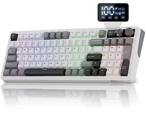 ROYAL KLUDGE M100 Wireless Mechanical Keyboard with Screen & Knob, White | Bluetooth/2.4G/USB RGB Gaming Keyboard with Number Pad, Hot Swappable Gasket Mount for Win/Mac/PC, PBT Keycaps, Cream Switch ROYAL KLUDGE M100 Wireless Mechanical Keyboard with Screen & Knob, White | Bluetooth/2.4G/USB RGB Gaming Keyboard with Number Pad, Hot Swappable Gasket Mount for Win/Mac/PC, PBT Keycaps, Cream Switch