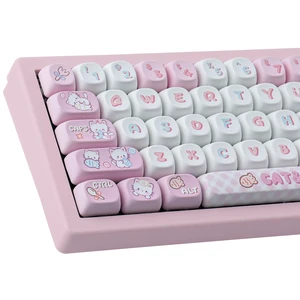 TYRIXKI PBT Cute Kitty-cat Keycaps Set 140 Keys MOA Profile Keycaps | Dye-Sublimation Custom Keycap for Cherry Gateron MX Switches Mechanical Keyboards