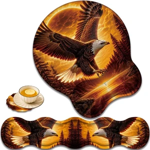 Ergonomic Keyboard Wrist Rest & Mouse Wrist Support Set with Lace Coaster, Gel Memory Foam Anti-Slip Base, Pain Relief for Typing, Bald Eagle Sunset Ergonomic Keyboard Wrist Rest & Mouse Wrist Support Set with Lace Coaster, Gel Memory Foam Anti-Slip Base, Pain Relief for Typing, Bald Eagle Sunset