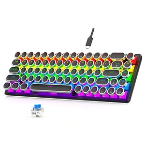 Depisuta Mechanical Gaming Keyboard, 68 Key RGB Backlit Wired Mechanical Keyboard with Blue Switch, Retro Typewriter Round Keycaps, Plug and Play, for Home Ofiice (Black) Depisuta Mechanical Gaming Keyboard, 68 Key RGB Backlit Wired Mechanical Keyboard with Blue Switch, Retro Typewriter Round Keycaps, Plug and Play, for Home Ofiice (Black)