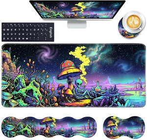 CICPLKSE Keyboard Wrist Rest and Mouse Pad with Wrist Support Set Ergonomic Coaster,Memory Foam,Easy Typing Pain Relief,Large XL Desk Mat 31.5"x 11.8",Alien by Psychedelic Mushroom CICPLKSE Keyboard Wrist Rest and Mouse Pad with Wrist Support Set Ergonomic Coaster,Memory Foam,Easy Typing Pain Relief,Large XL Desk Mat 31.5"x 11.8",Alien by Psychedelic Mushroom