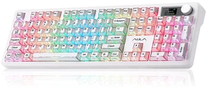 Wireless Mechanical Keyboard with Screen & Knob,Creamy Gaming Keyboard | 104 Keys Full Size,White Keyboard Hot Swappable Custom,Luminous Letters Keycap,Pre-lubed Switche,RGB Backlit,8000mAh,Tri-Mode