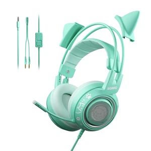 SOMIC G951S Green Gaming Headset with Microphone for PS4, PS5, Xbox One, PC, Cat Ear Headphones Over Ear with in-Line Mic Control, Stereo Sound for Girls, Woman SOMIC G951S Green Gaming Headset with Microphone for PS4, PS5, Xbox One, PC, Cat Ear Headphones Over Ear with in-Line Mic Control, Stereo Sound for Girls, Woman