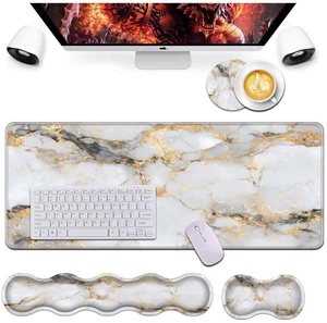 Keyboard Wrist Rest and Mouse Pad Wrist Support Set,Ergonomic Memory Foam Wrist Pad & Non Slip Base for Home Office Working Studying Easy Typing,White Gold Marble Keyboard Wrist Rest and Mouse Pad Wrist Support Set,Ergonomic Memory Foam Wrist Pad & Non Slip Base for Home Office Working Studying Easy Typing,White Gold Marble