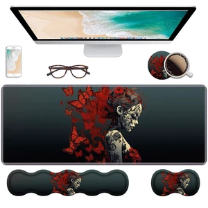 Ergonomic Keyboard Wrist Rest & Mouse Pad Wrist Rest Set, Large Gaming Desk Mat 31.5"x 11.8" with Non-Slip Base, Memory Foam, Easy Typing Pain Relief for Home & Office, Tattooed Girl and Red Butterfly Ergonomic Keyboard Wrist Rest & Mouse Pad Wrist Rest Set, Large Gaming Desk Mat 31.5"x 11.8" with Non-Slip Base, Memory Foam, Easy Typing Pain Relief for Home & Office, Tattooed Girl and Red Butterfly