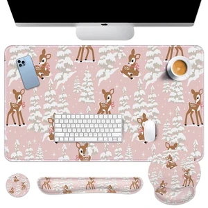 Britimes Keyboard Mouse Pad Set, 4 in 1 Desk Mat Set, Winter Cute Fawn | Snow Pine Tree Large Mousepad+Keyboard Wrist Rest+Mouse Wrist Rest+Coaster Ergonomic Design for Home Office Computer Britimes Keyboard Mouse Pad Set, 4 in 1 Desk Mat Set, Winter Cute Fawn | Snow Pine Tree Large Mousepad+Keyboard Wrist Rest+Mouse Wrist Rest+Coaster Ergonomic Design for Home Office Computer