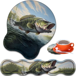 Ergonomic Wrist Rest Support Set 3-in-1, Memory Foam & Gel Keyboard Wrist Rest + Mouse Pad with Coaster, Reduces Pain, Anti-Slip Base Suitable for Gaming and Office, Large Mouth Bass Fish Ergonomic Wrist Rest Support Set 3-in-1, Memory Foam & Gel Keyboard Wrist Rest + Mouse Pad with Coaster, Reduces Pain, Anti-Slip Base Suitable for Gaming and Office, Large Mouth Bass Fish