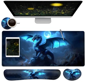 Large Mouse Pad + Keyboard Wrist Rest Set, Extended Gaming Mousepad (31.5X11.8 inch) with Non-Slip Rubber, Ergonomics Memory Foam Mouse Wrist Rest Support, Blue Flying Dragon XXL Desk Pad Large Mouse Pad + Keyboard Wrist Rest Set, Extended Gaming Mousepad (31.5X11.8 inch) with Non-Slip Rubber, Ergonomics Memory Foam Mouse Wrist Rest Support, Blue Flying Dragon XXL Desk Pad