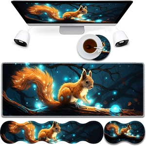 4 in 1 Mouse Pad Combo, Large Gaming Mouse Pad + Keyboard Wrist Support + Mouse Wrist Rest + Coaster, Table Pad 31.5 "x 11.8" with Memory Foam Ergonomic Wrist Pad Set, Glowing Squirrel 4 in 1 Mouse Pad Combo, Large Gaming Mouse Pad + Keyboard Wrist Support + Mouse Wrist Rest + Coaster, Table Pad 31.5 "x 11.8" with Memory Foam Ergonomic Wrist Pad Set, Glowing Squirrel