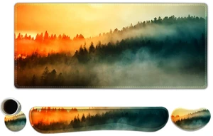 Lauspuck Keyboard Mouse Pad Set, Extended Gaming Mouse Pad +Keyboard Wrist Support +Mouse Wrist Rest +Coaster, 35.4x15.7 in XXL Large Ergonomic Desk Mat 4in1 Set for Home Office, Sunset Misty Forest Lauspuck Keyboard Mouse Pad Set, Extended Gaming Mouse Pad +Keyboard Wrist Support +Mouse Wrist Rest +Coaster, 35.4x15.7 in XXL Large Ergonomic Desk Mat 4in1 Set for Home Office, Sunset Misty Forest